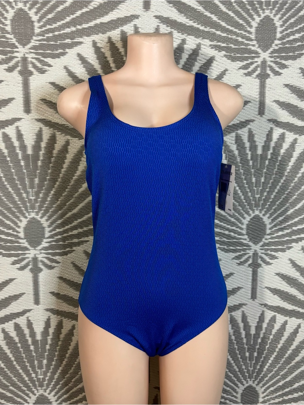 Vtg Y2K Islander Textured One Piece Swimsuit Womens 12 Blue NWT Low Back